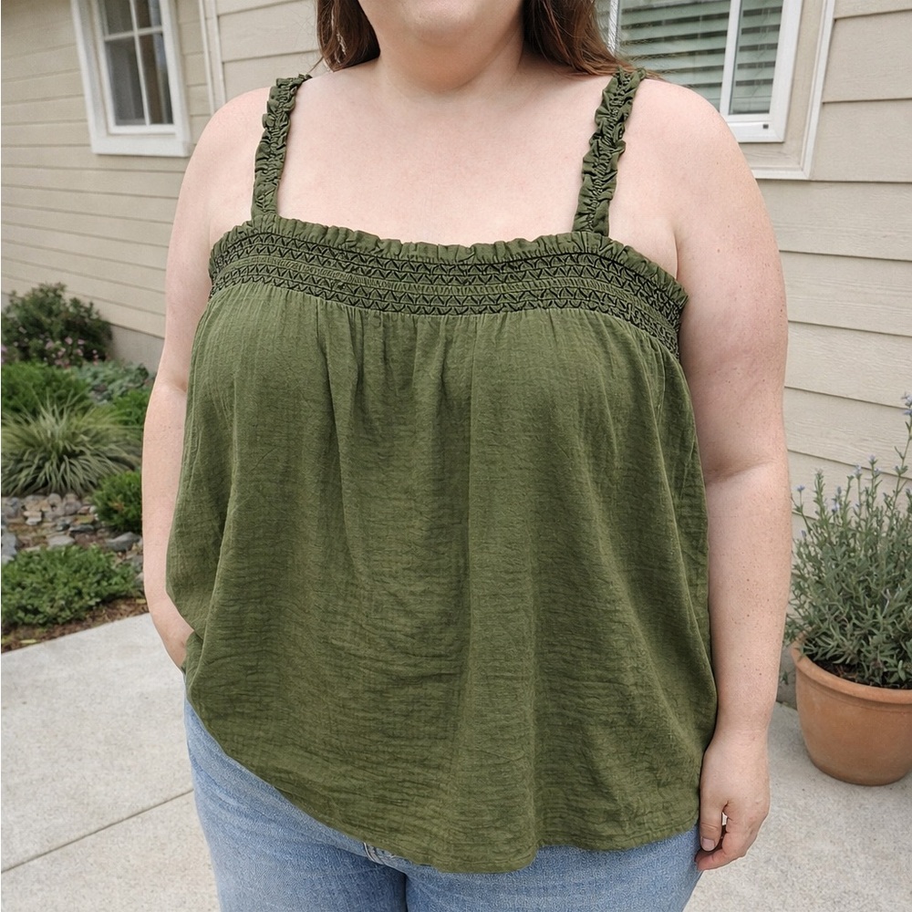 Olive Top with Ruffle Straps - Picture 2 of 6